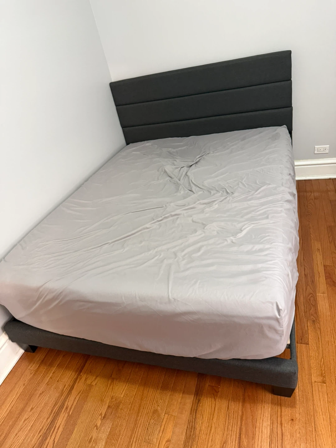 Dark Gray Upholstered Headboard Platform Bed Frame