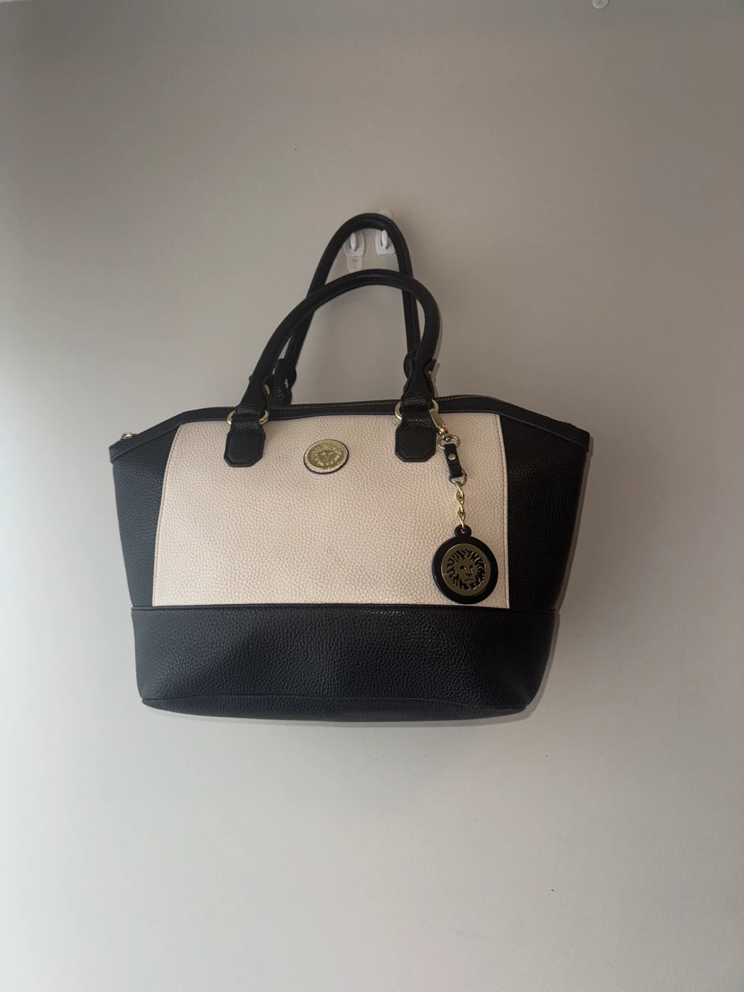 Anne Klein Black Pebble Grain Dome Satchel Handbag