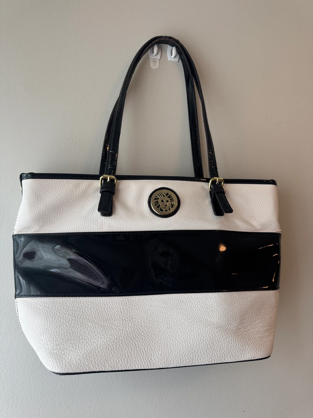 Anne Klein Glossy Black and White Tote Bag
