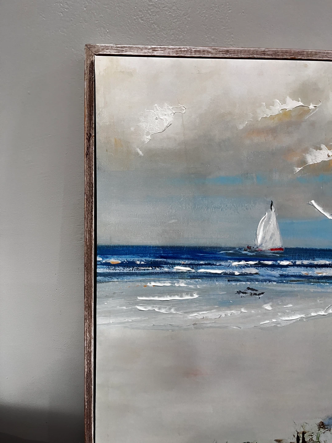 Beach Scene Oil Painting with Sailboat - photo 4