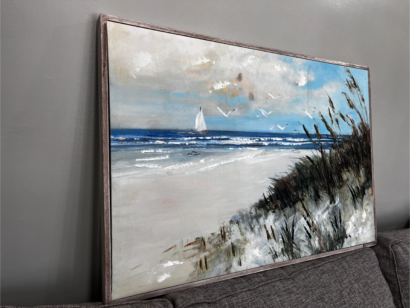 Beach Scene Oil Painting with Sailboat - photo 5