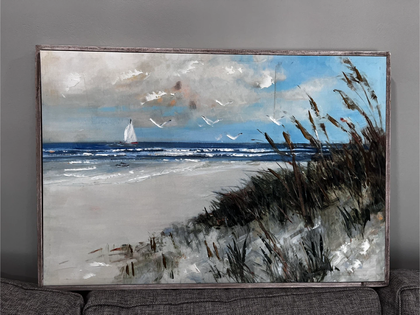 Beach Scene Oil Painting with Sailboat