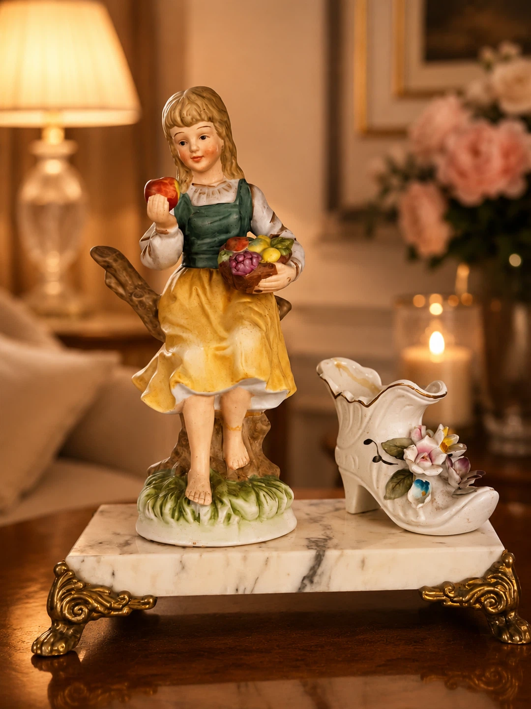 Porcelain Figurine - Girl with Fruit Basket & Shoe - photo 2