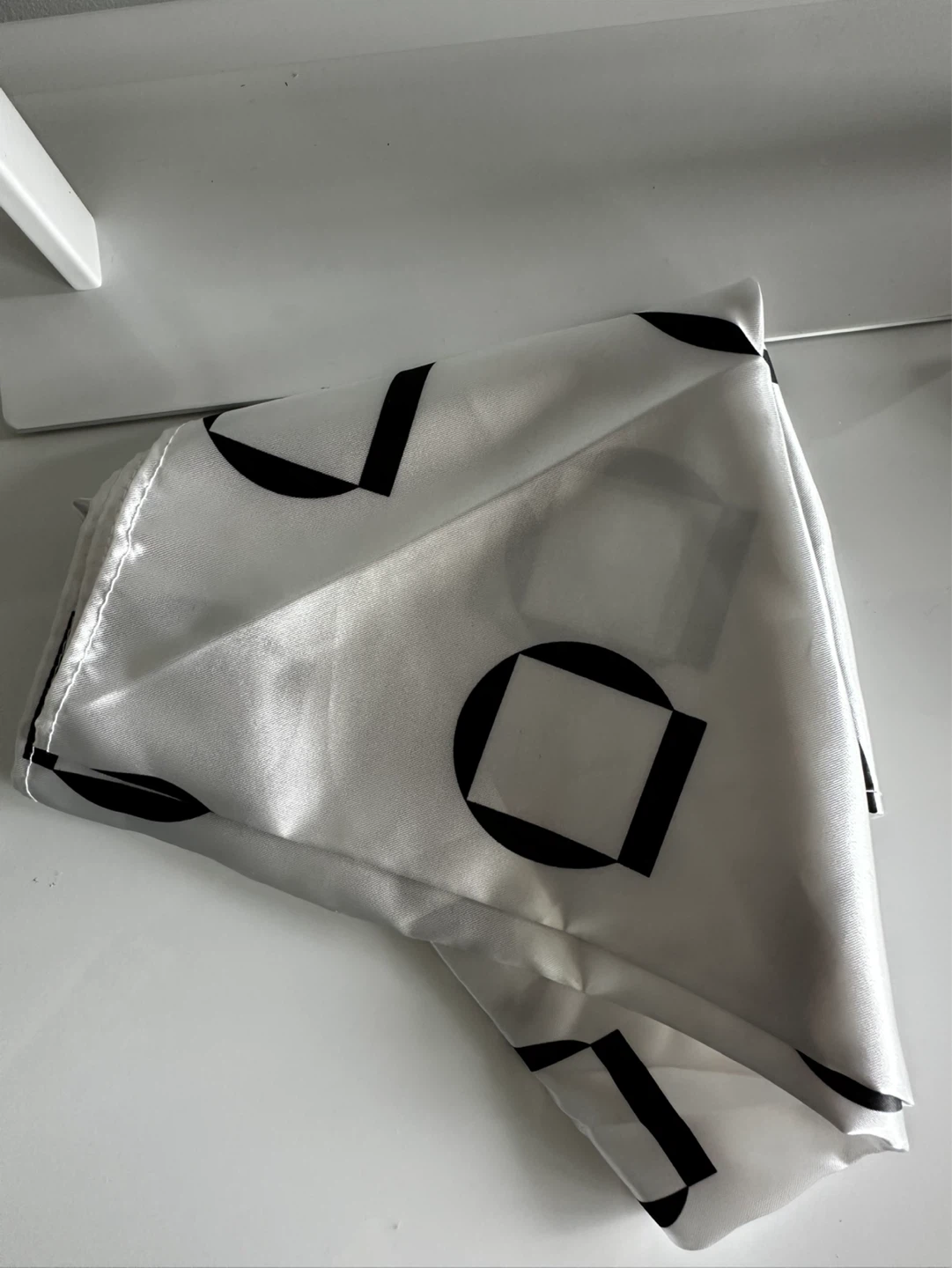 White Scarf with Black Geometric Print