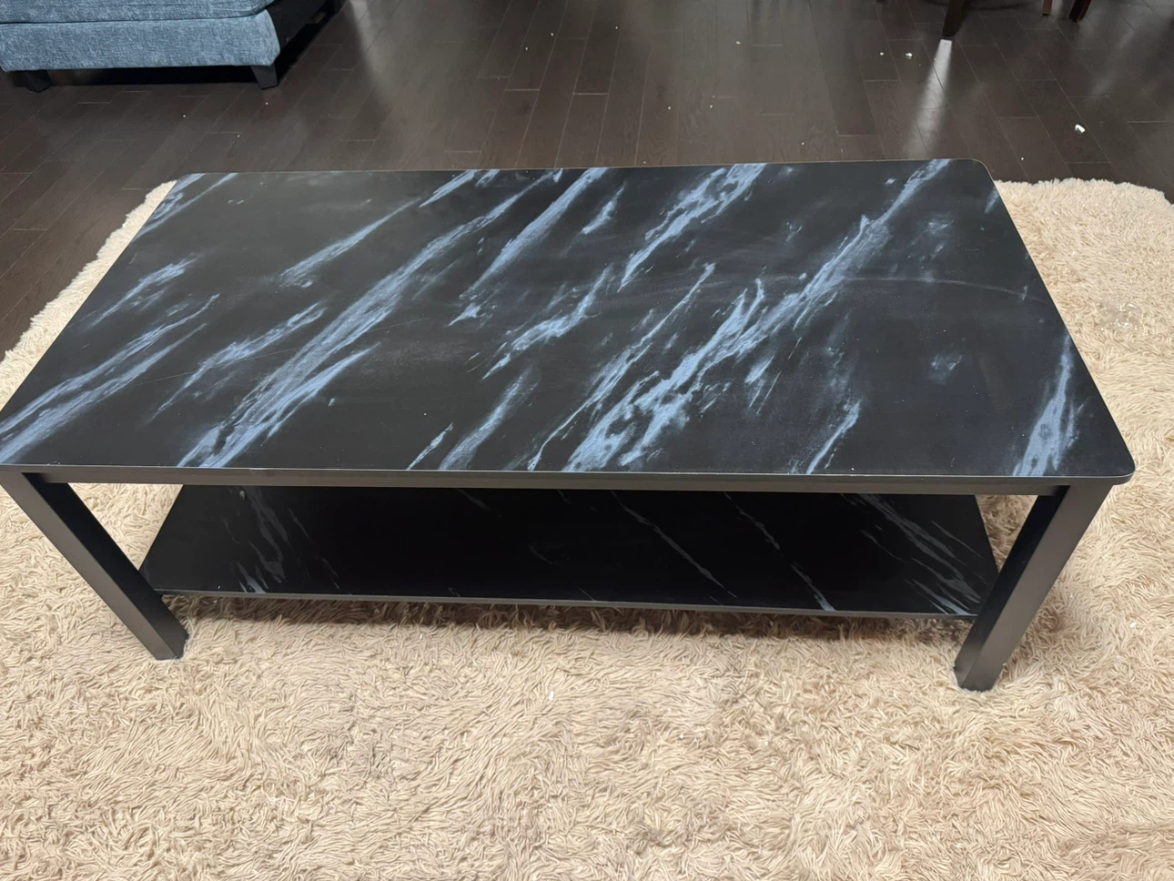 Black Marble Coffee Table with Shelf