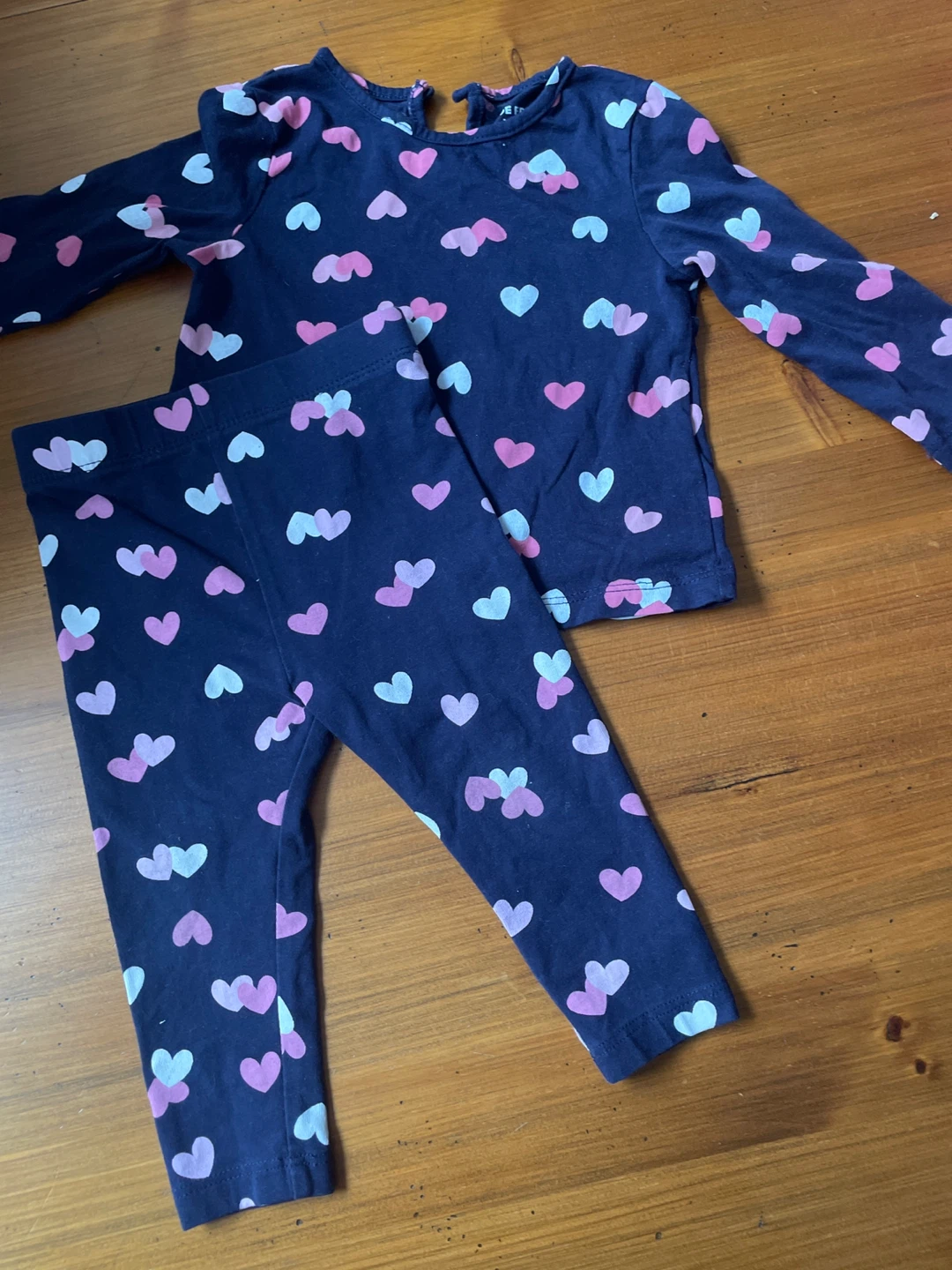 Children's Navy Heart Print Long Sleeve Shirt and Leggings Set
