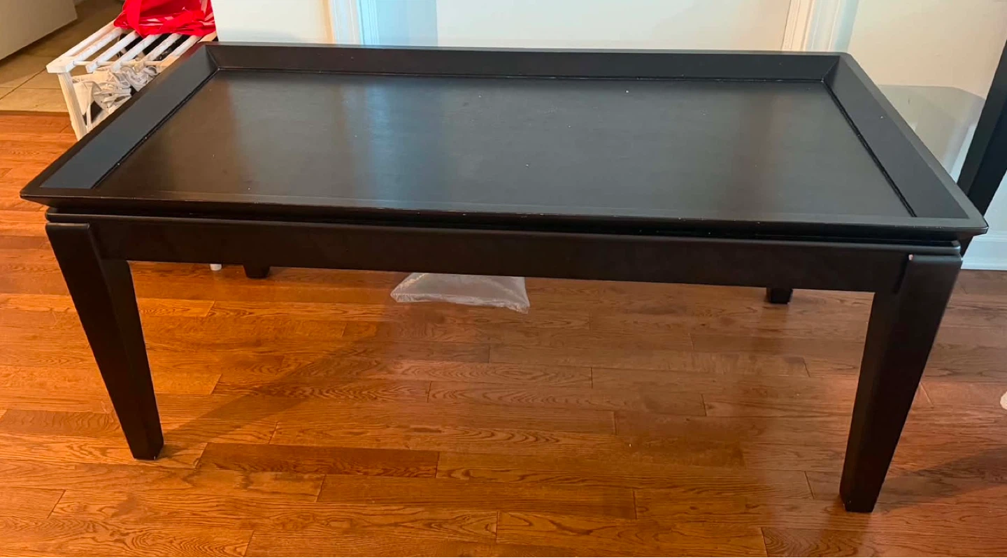 BLACK COFFEE TABLE AND TWO END TABLES