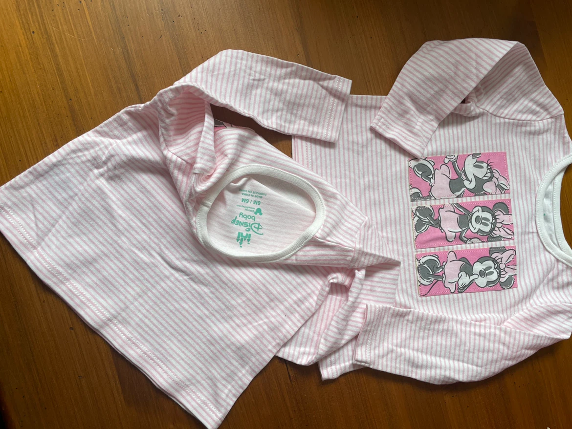 Disney Baby Minnie Mouse Pink Striped Onesie 6M