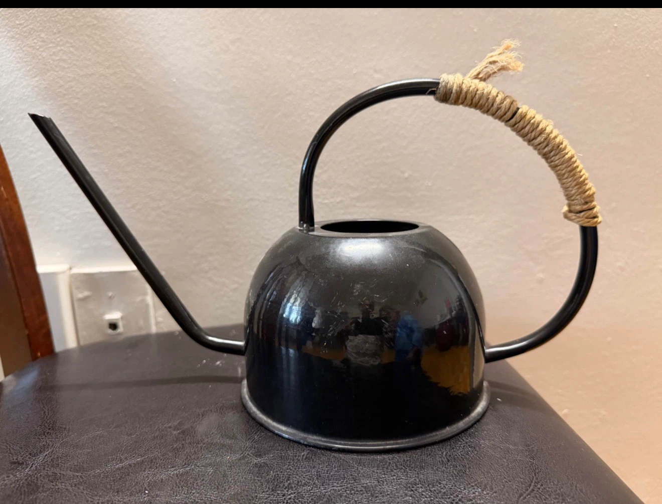Black Metal Watering Can with Rope Handle