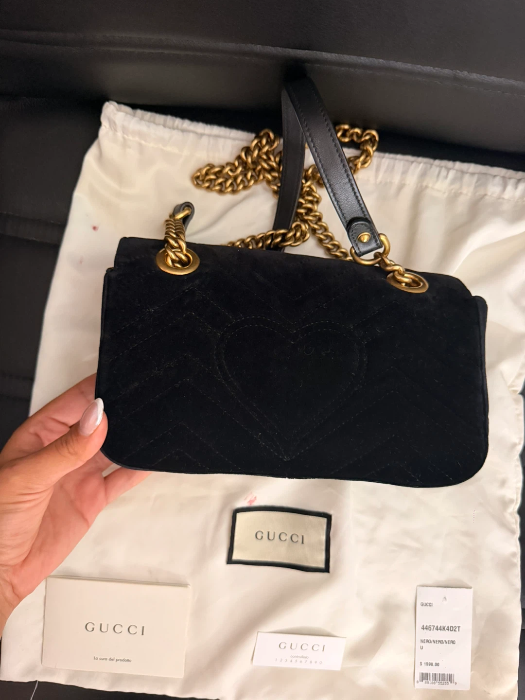 Gucci Velvet Matelasse Mini GG Marmont Shoulder Bag Black - photo 5