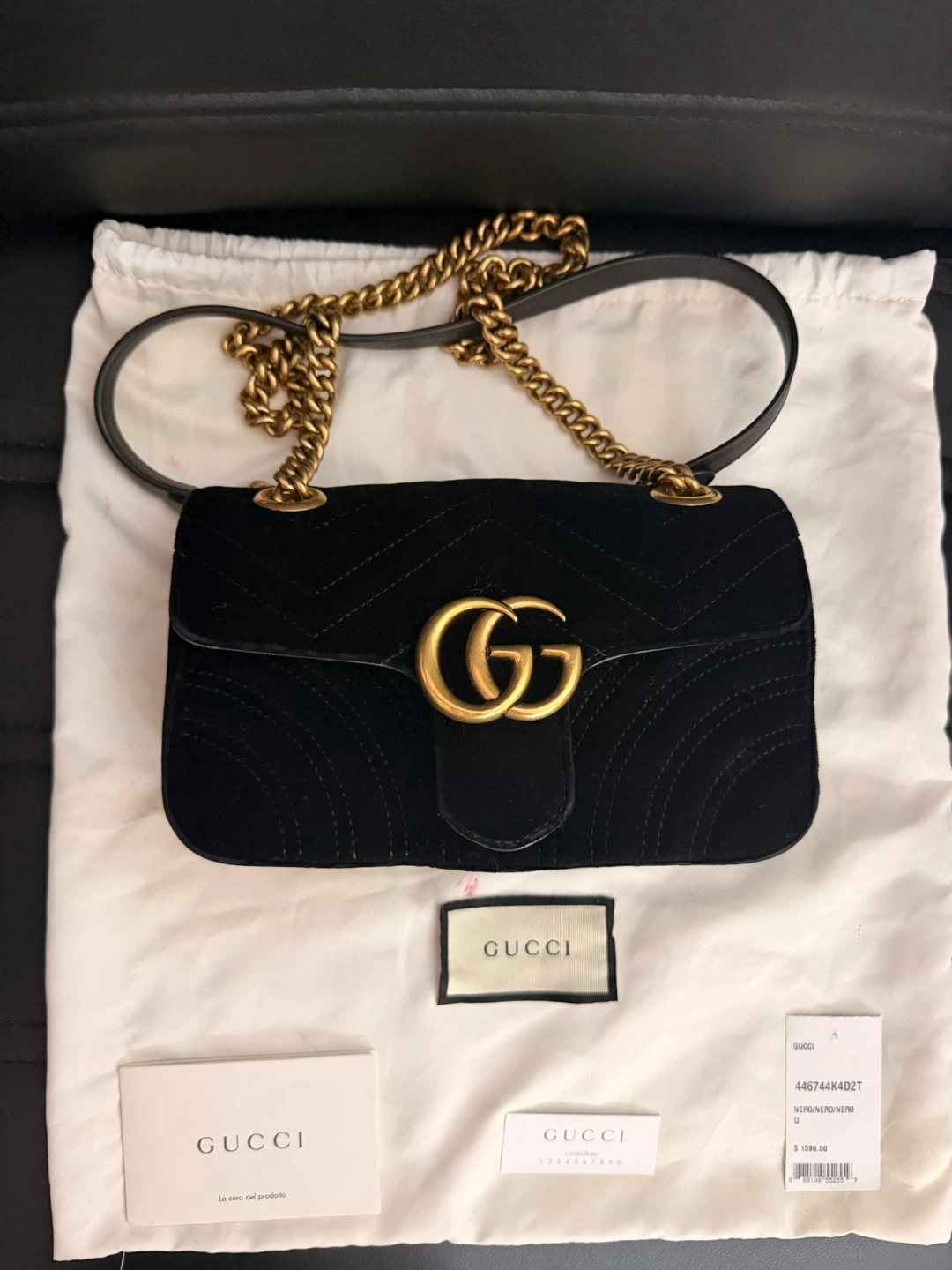 Gucci Velvet Matelasse Mini GG Marmont Shoulder Bag Black