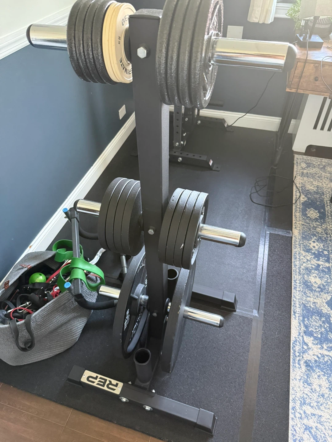 200lb Olympic metal weight plates and plate tree