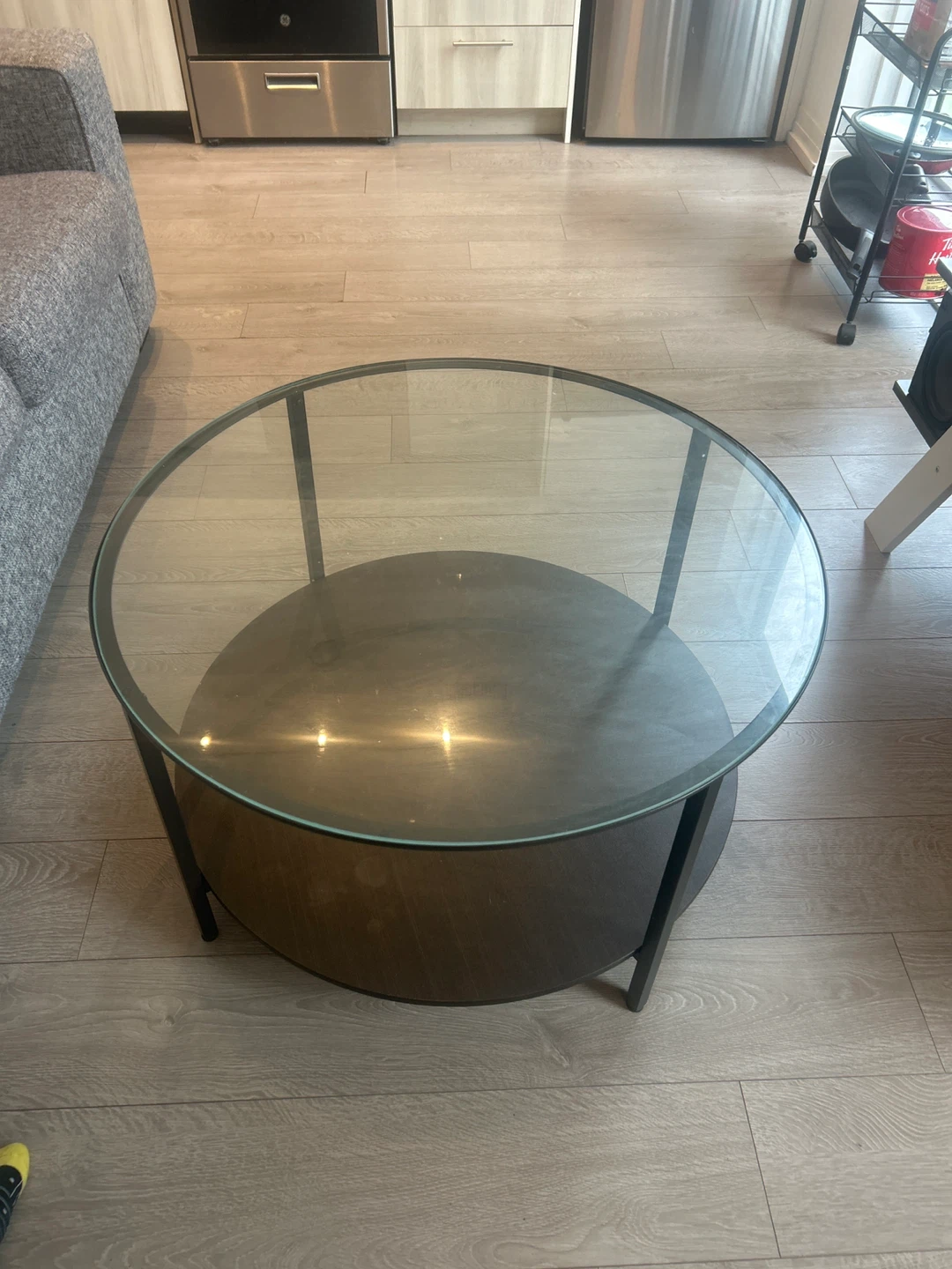 Round Glass and Wood Coffee Table