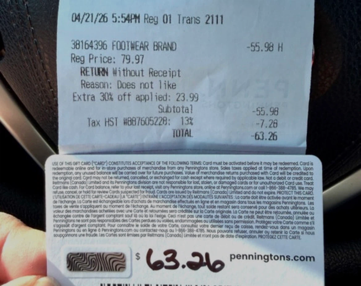 Pennington’s gift card (can be used at Reitman’s and RW&Co too)