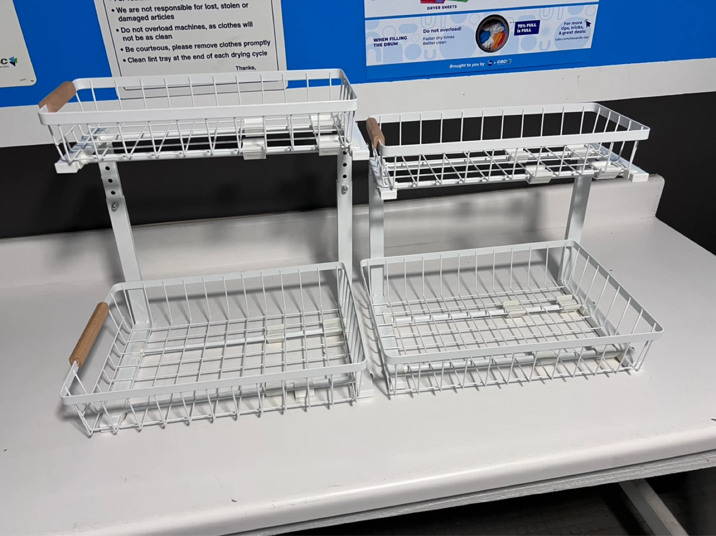 White Metal 2-Tier Wire Basket Shelf