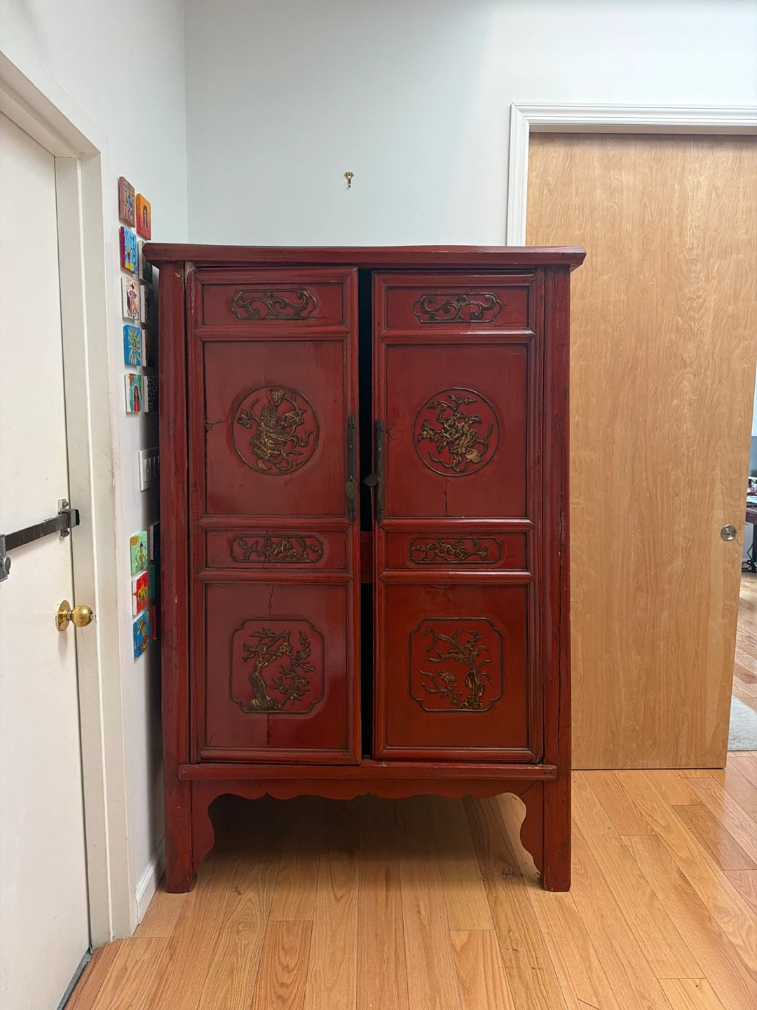 Antique Red Vintage Chinese Dresser