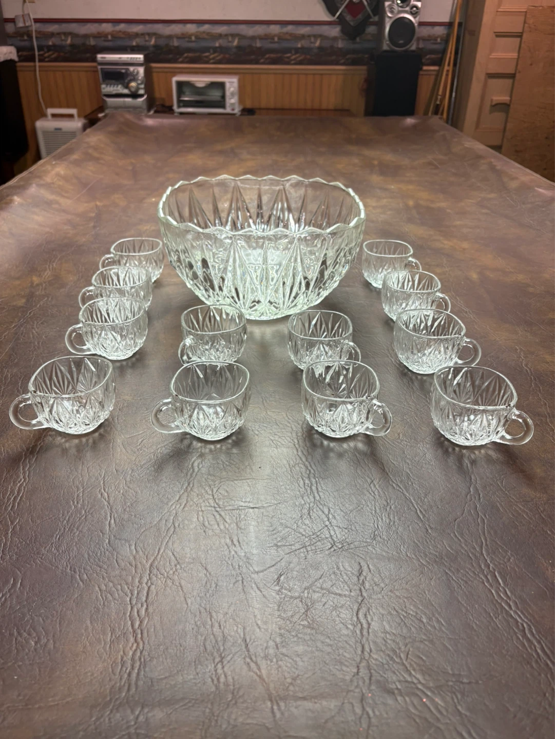 Glass Punch Bowl with 12 Cups