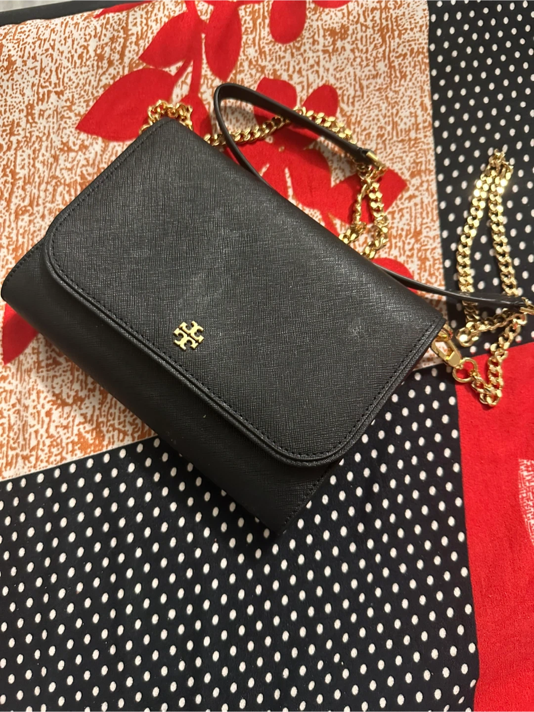 Tory Burch Black Leather Chain Wallet