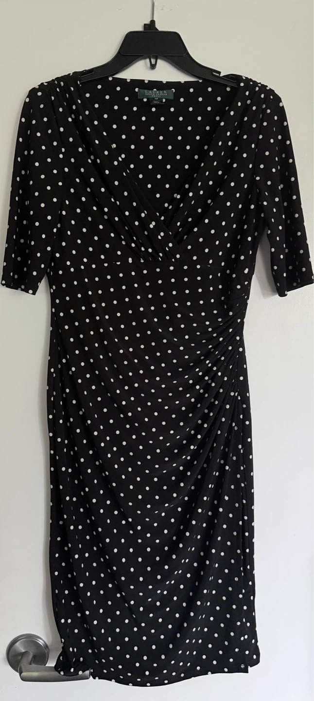 Lauren Ralph Lauren Black Polka Dot Dress Size 10P