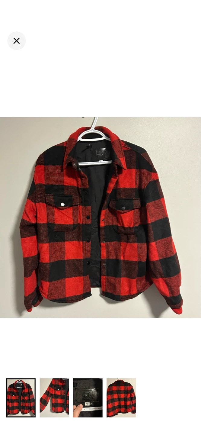 ONLY Red & Black Plaid Flannel Shirt Jacket