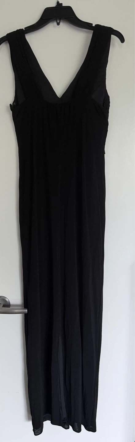 Black Pleated V-Neck Maxi Dress with Satin Sash - photo 4