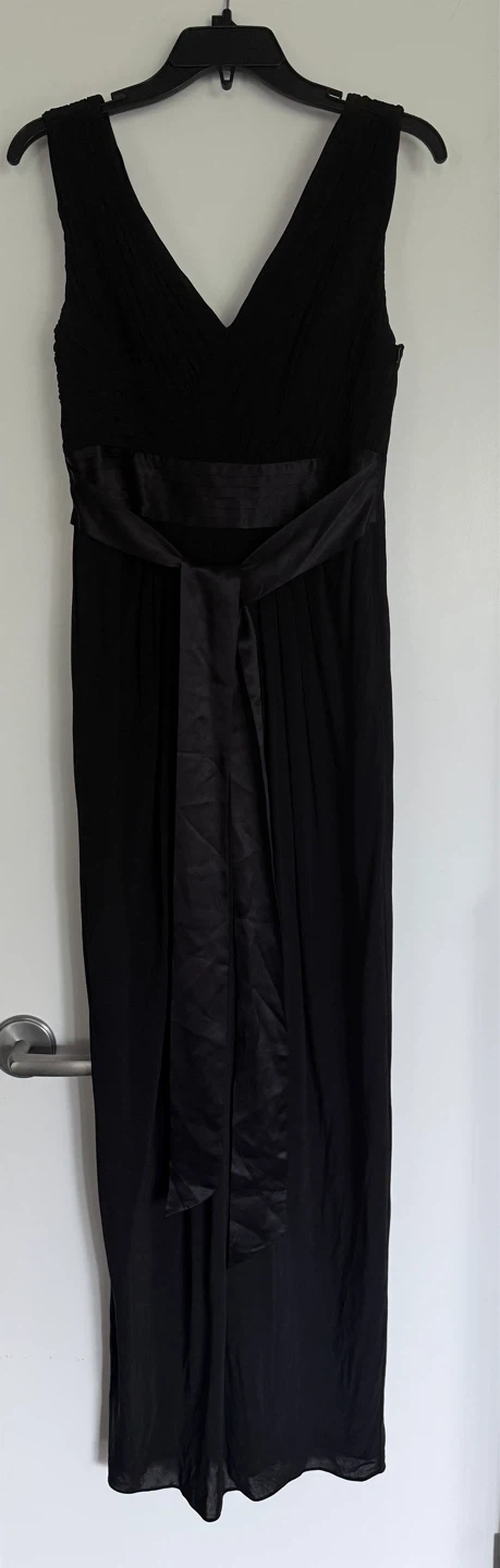 Black Pleated V-Neck Maxi Dress with Satin Sash - photo 2
