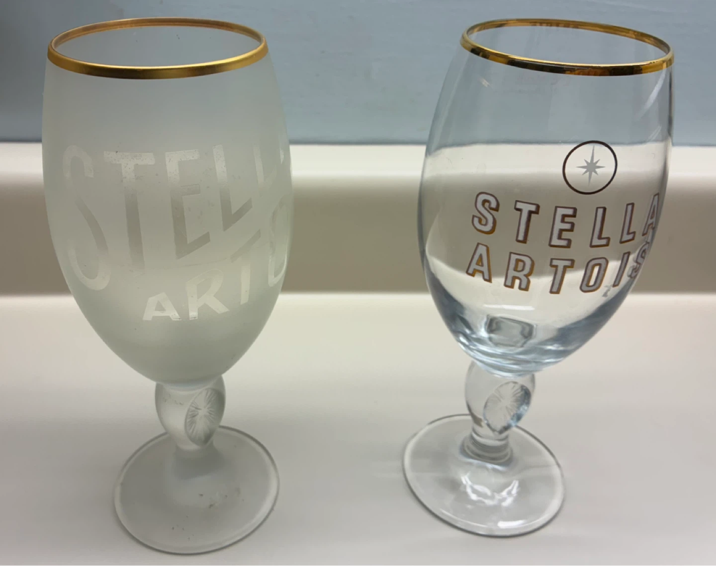$4 pair Stella Artois Glass beer rare bar Donlands O'Connor