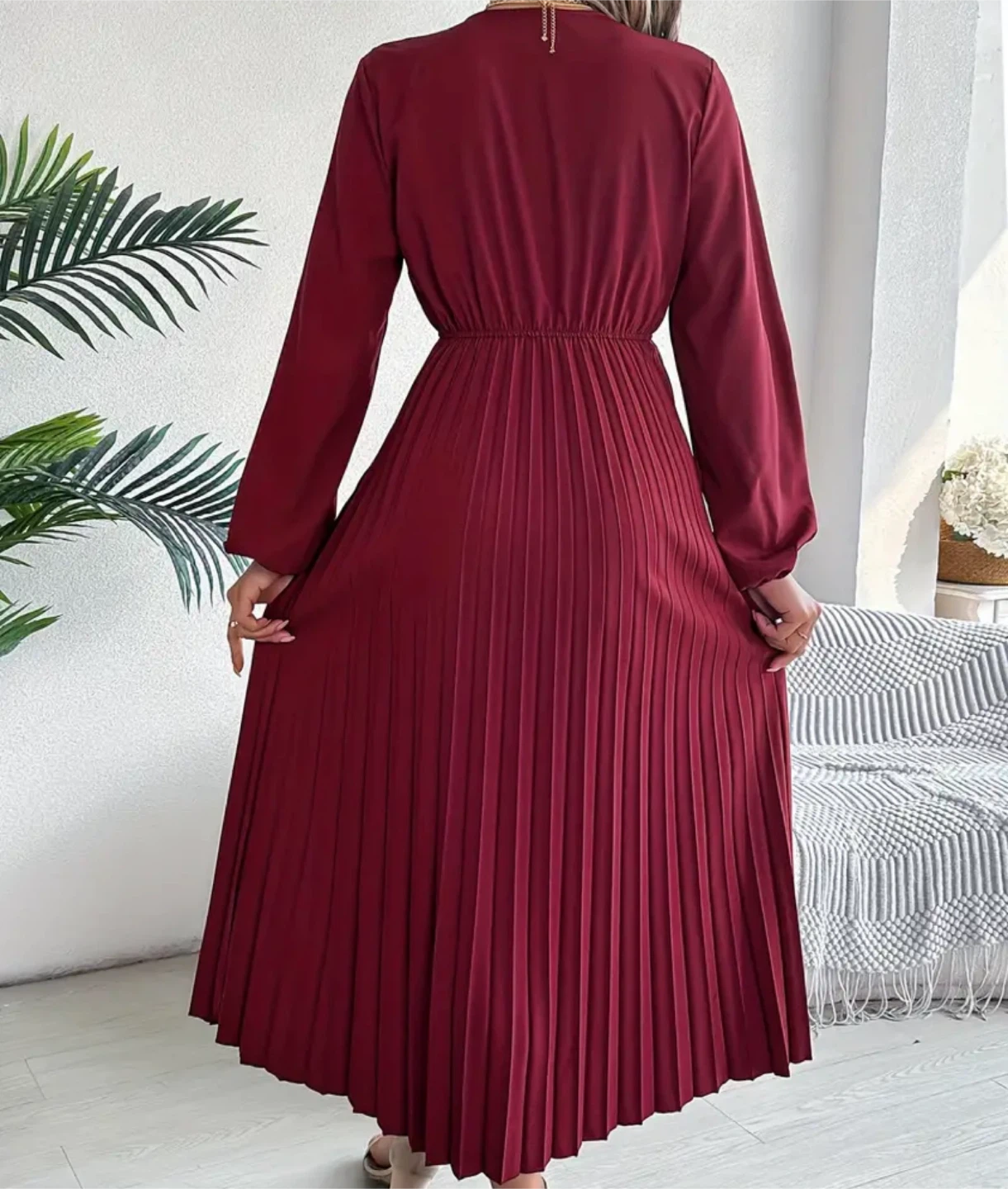 Burgundy V Neck Dress - photo 2