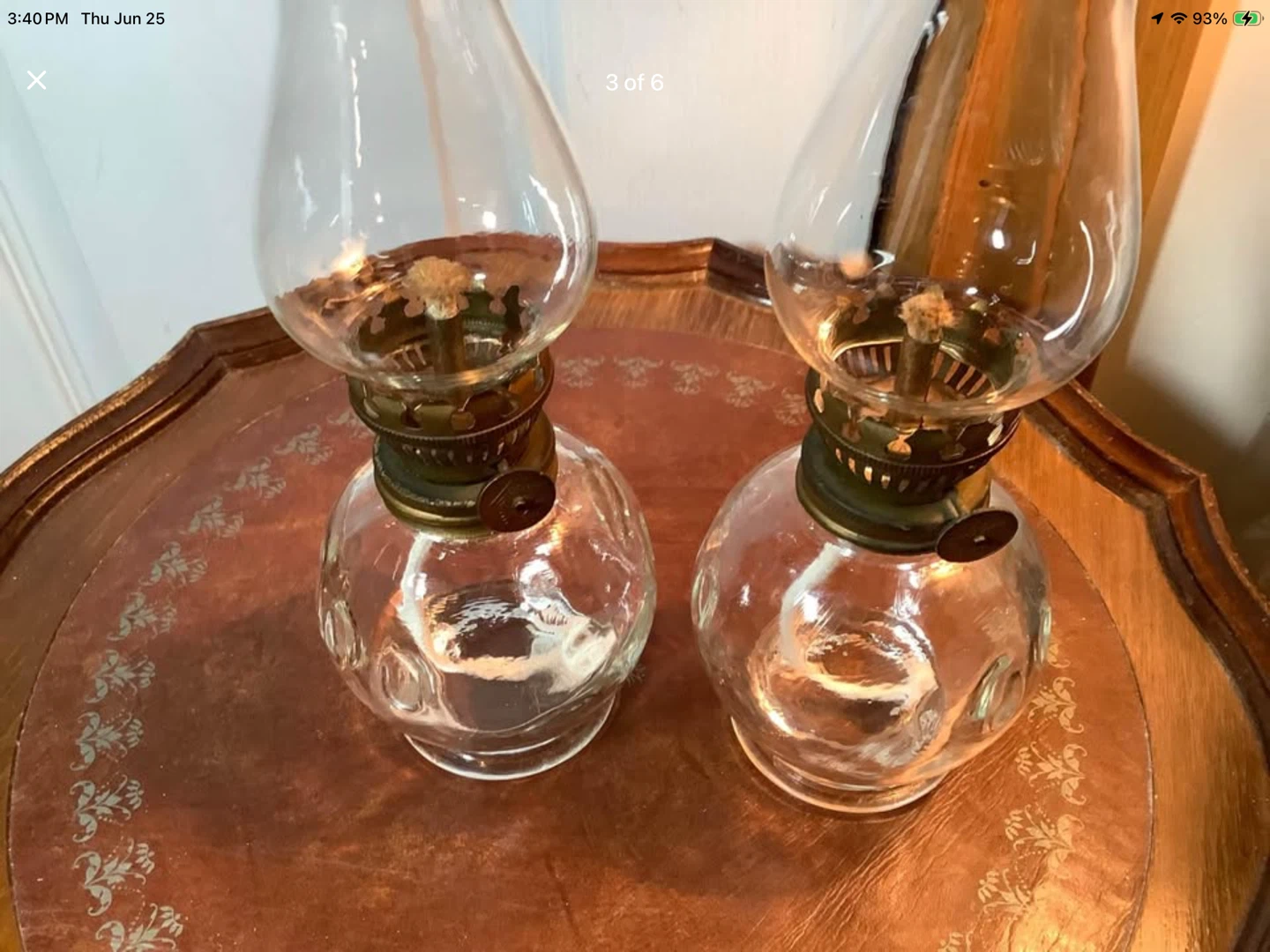 Vtg Matching Pair of Glass Oil Lamps 🐞 - photo 3