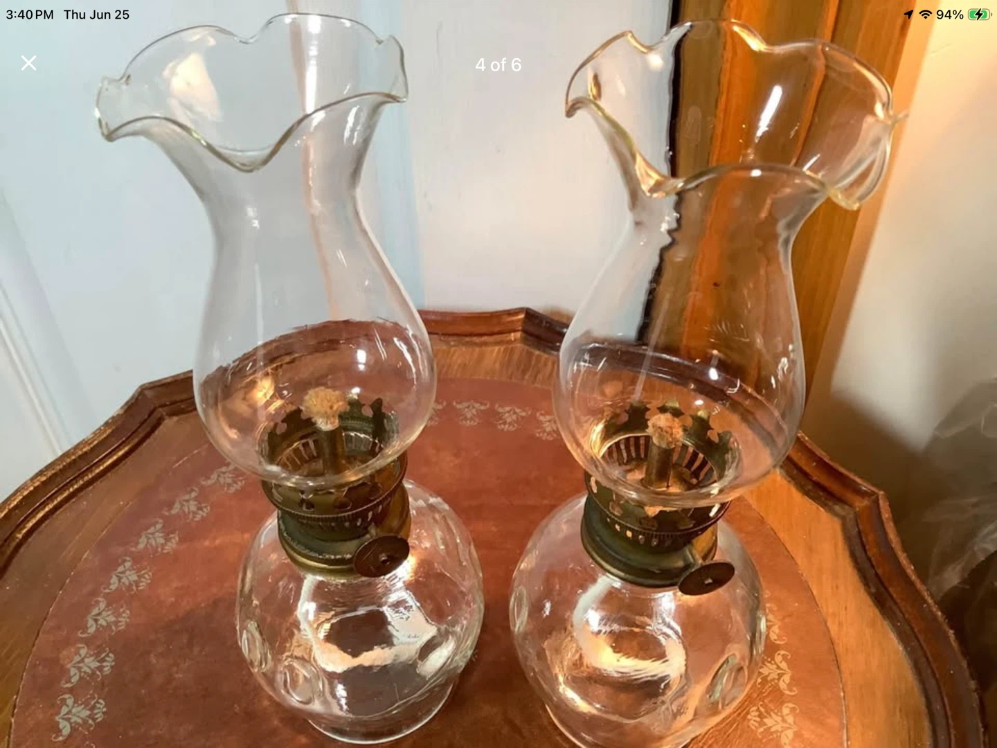 Vtg Matching Pair of Glass Oil Lamps 🐞 - photo 4