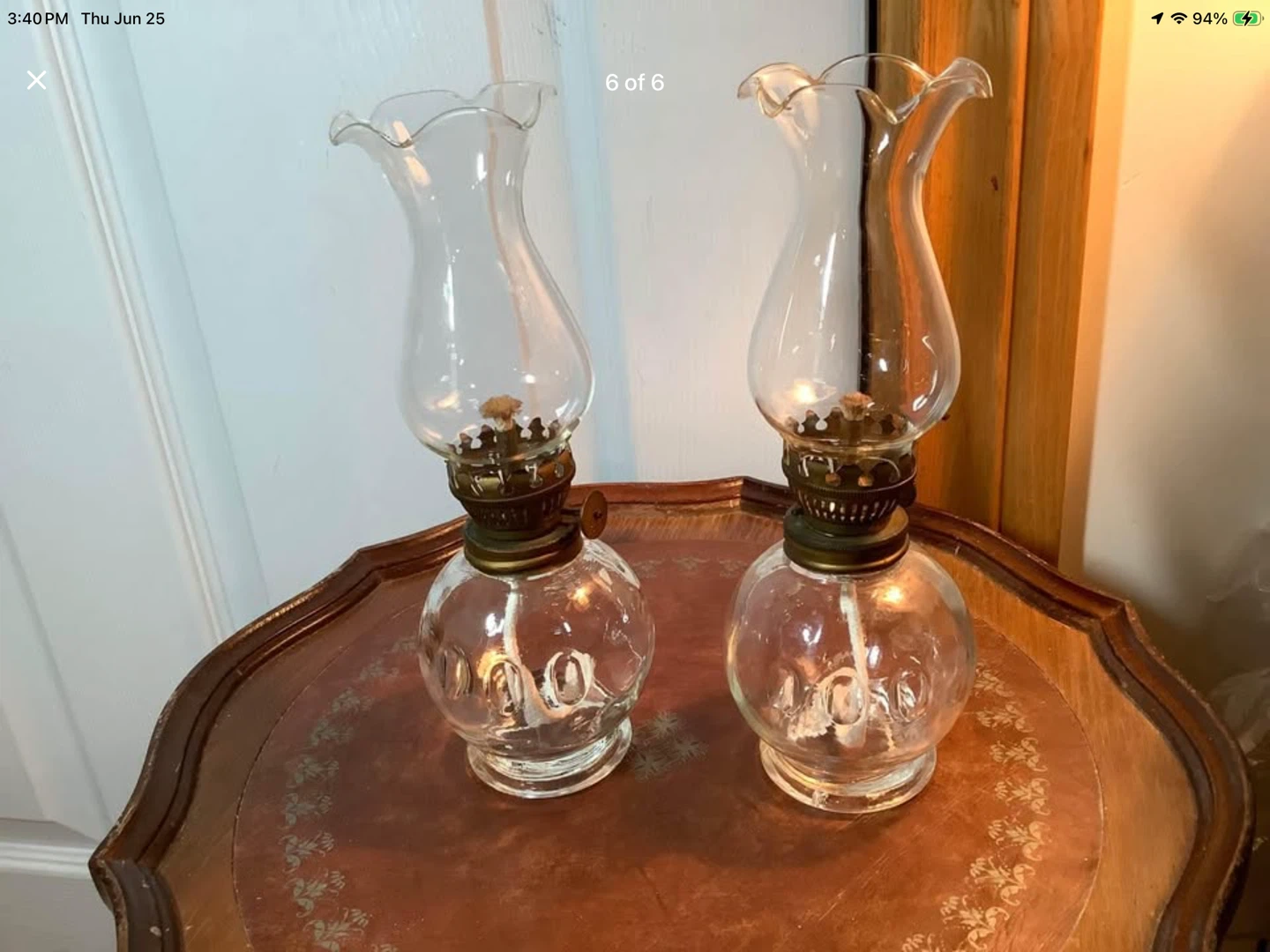 Vtg Matching Pair of Glass Oil Lamps 🐞 - photo 5