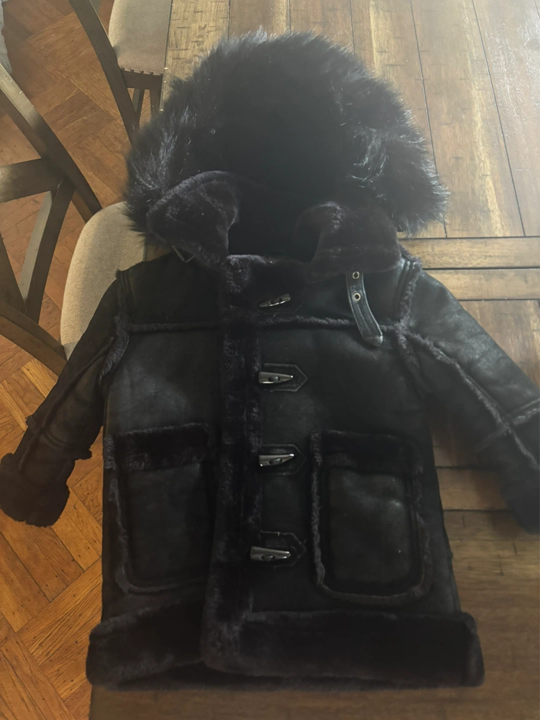 Kids Black Faux Fur Lined Duffle Coat - photo 2