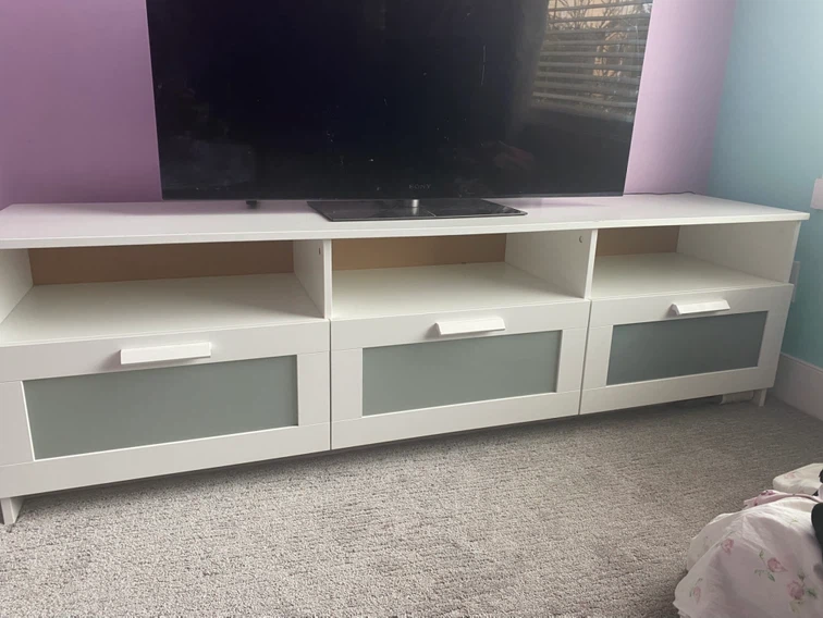 White TV Stand with 3 Drawers