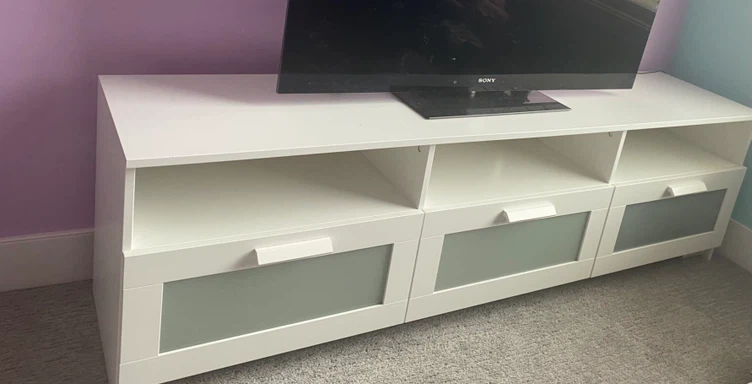 White TV Stand with 3 Drawers - photo 2