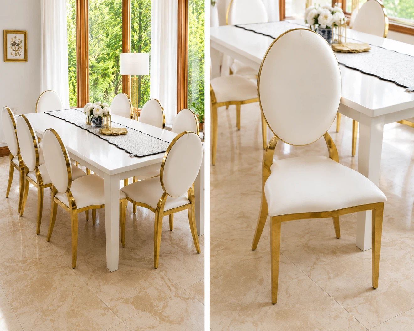White & Gold  Dining Chairs - set of 8