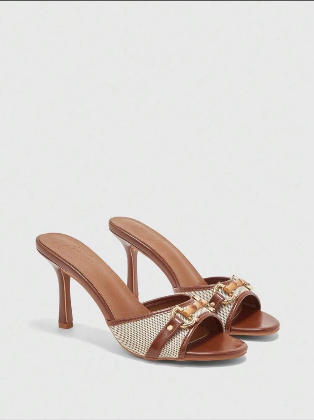 Brown Slide Heeled Sandals with Bamboo Detail
