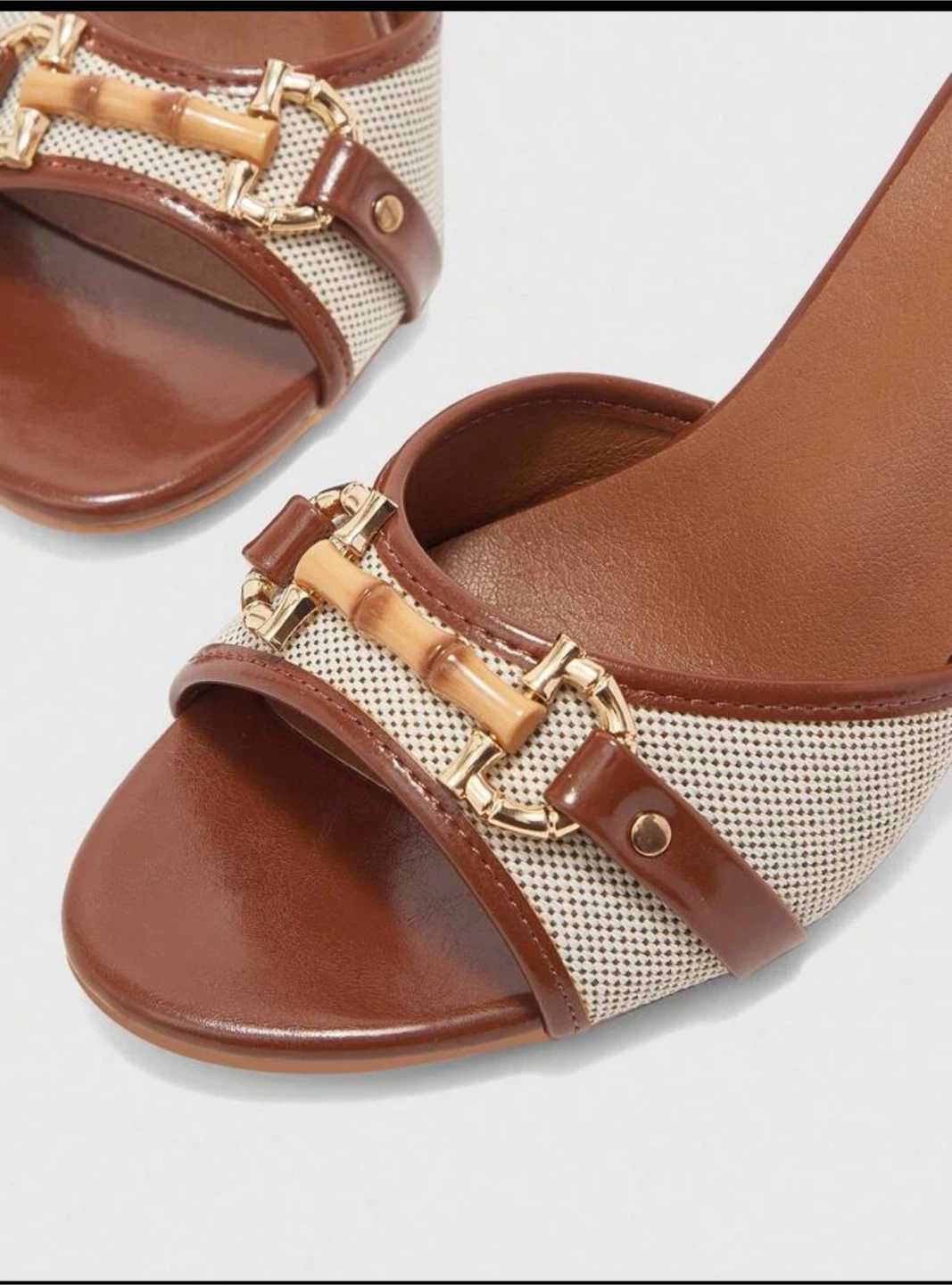 Brown Slide Heeled Sandals with Bamboo Detail - photo 3