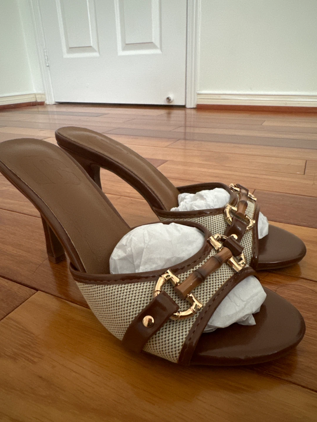 Brown Slide Heeled Sandals with Bamboo Detail - photo 4