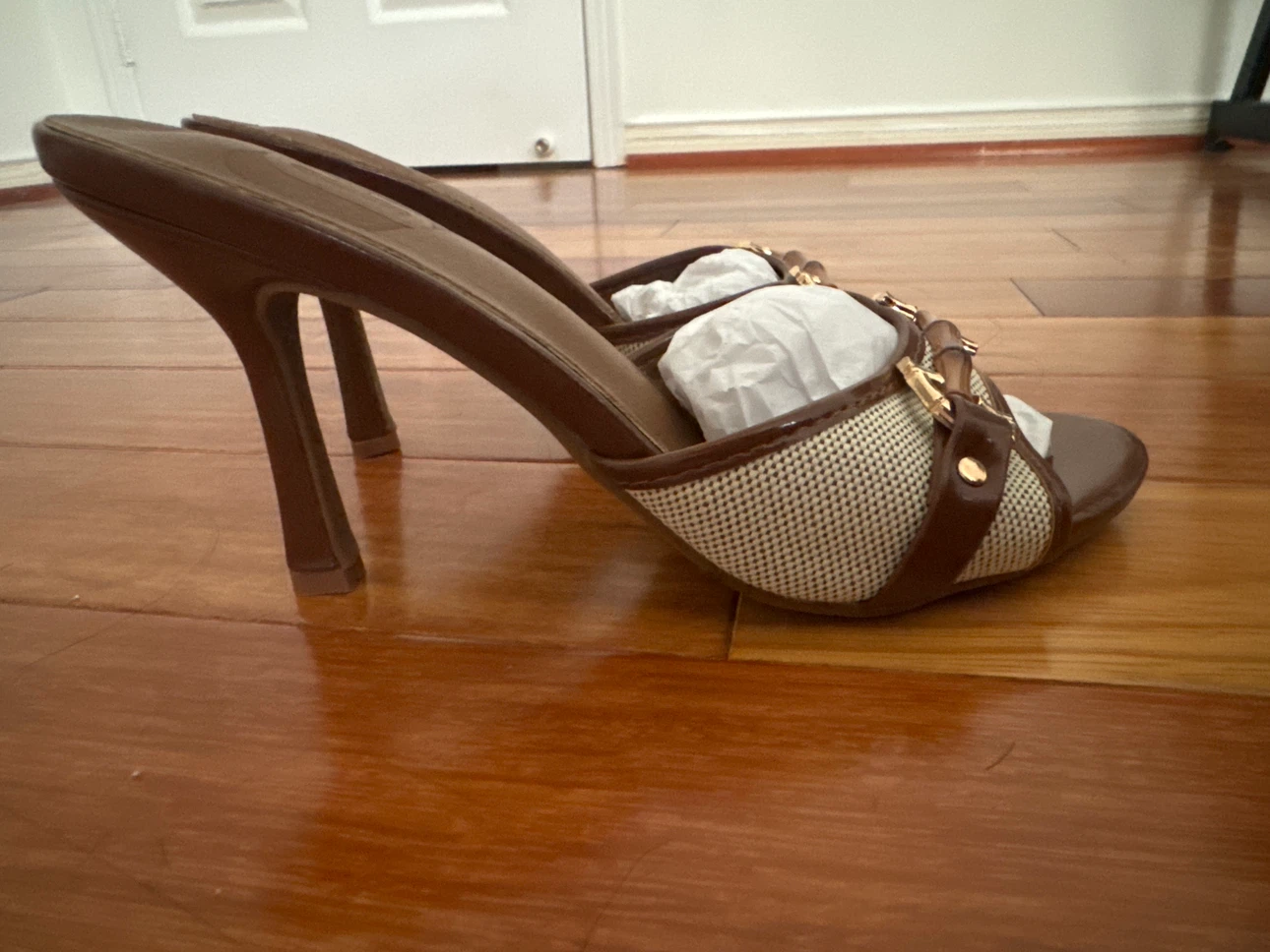 Brown Slide Heeled Sandals with Bamboo Detail - photo 5