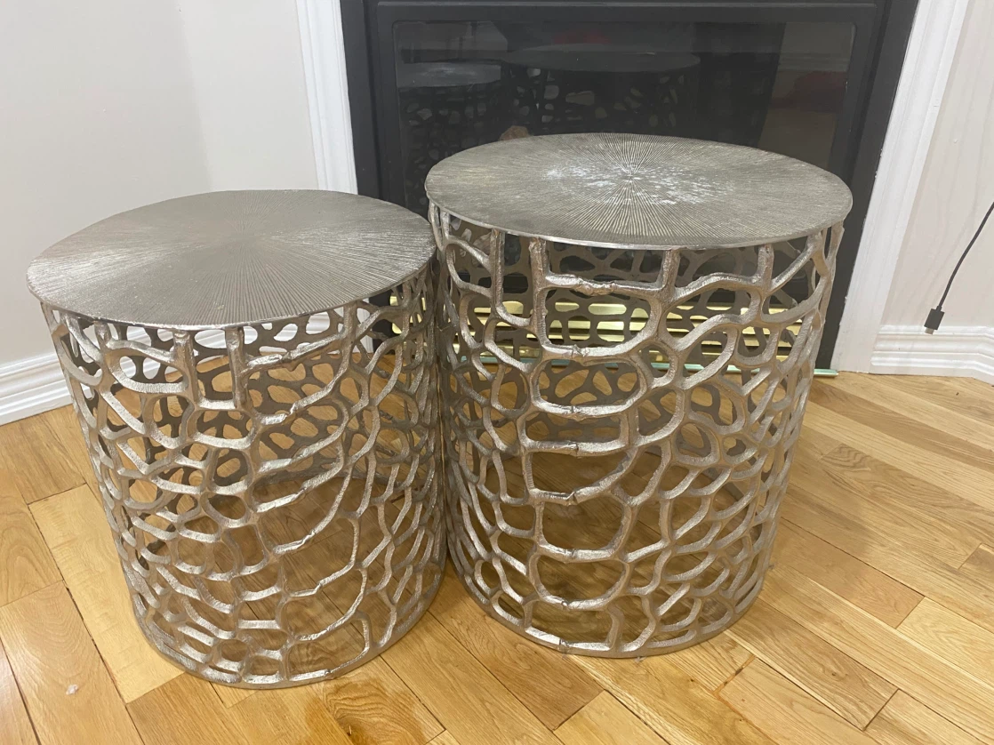 Set of 3 Silver Metal Accent Side Tables