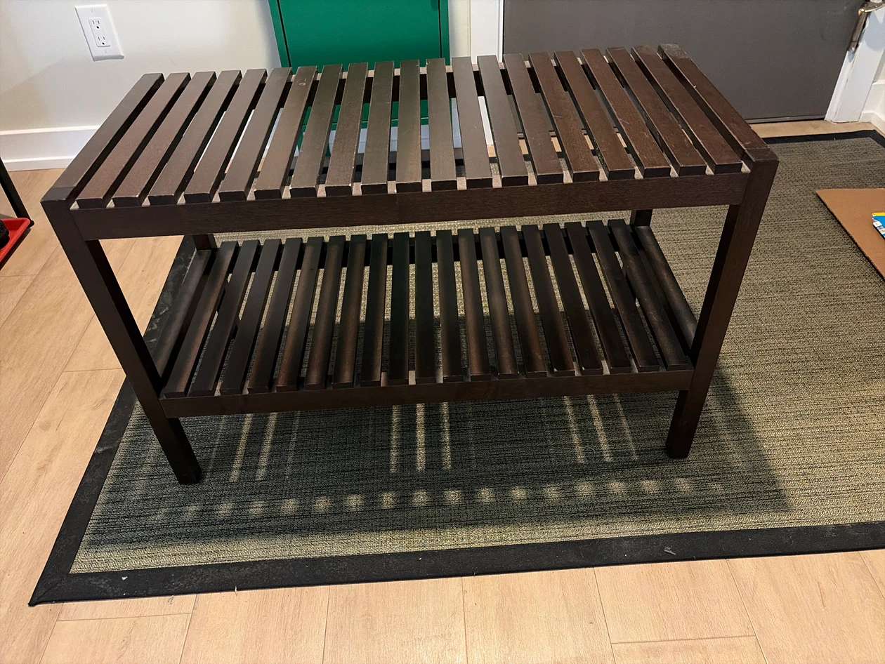 Dark Wood Slat Bench with Two Tiers