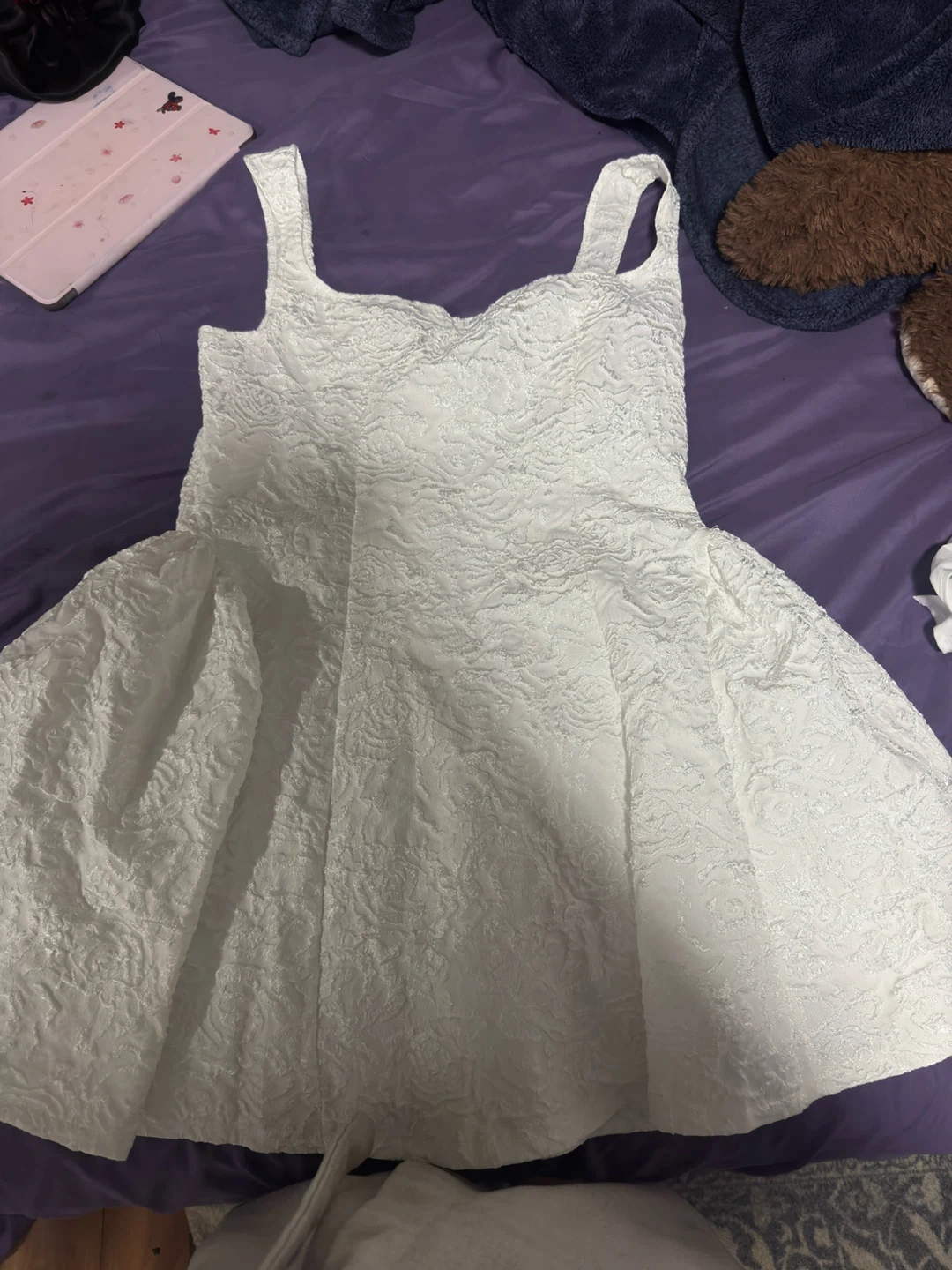 White Textured Fit and Flare Dress