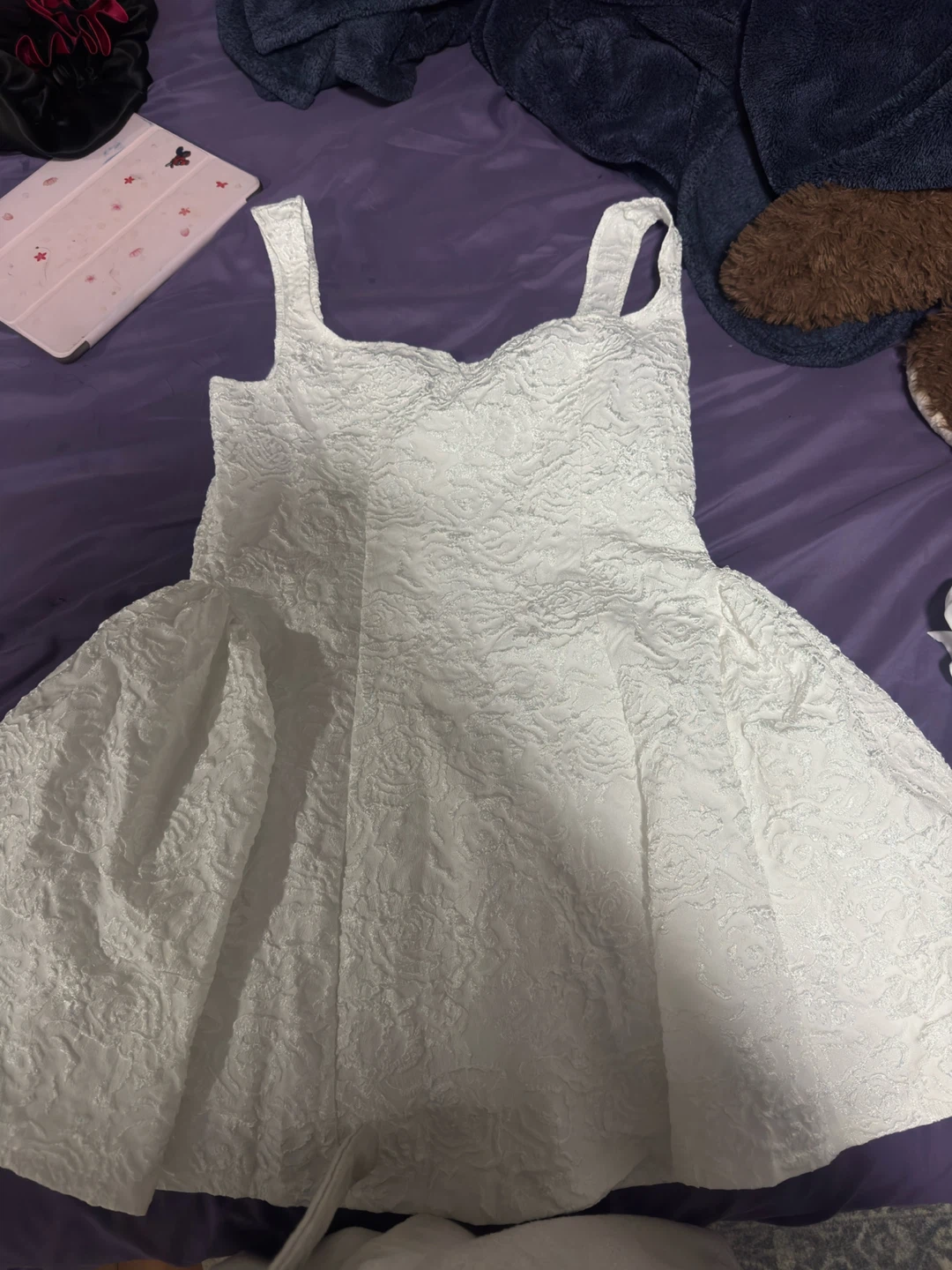 White Textured Fit and Flare Dress - photo 2