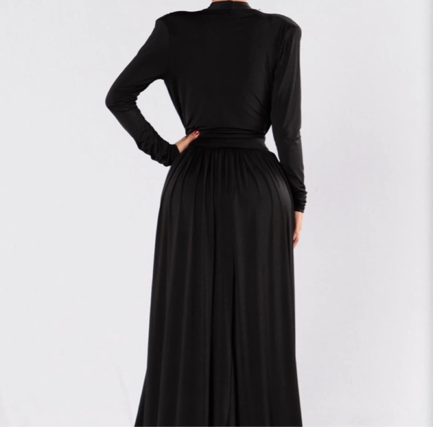 Fashion Nova Black Deep-V Long Sleeve Maxi Dress w shoulder pads - photo 5