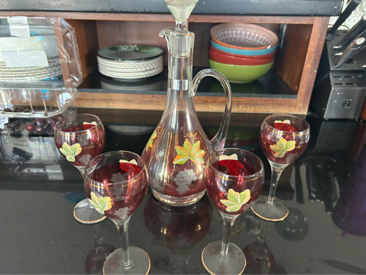 Vintage Glass Decanter and Wine Glasses Set - photo 2