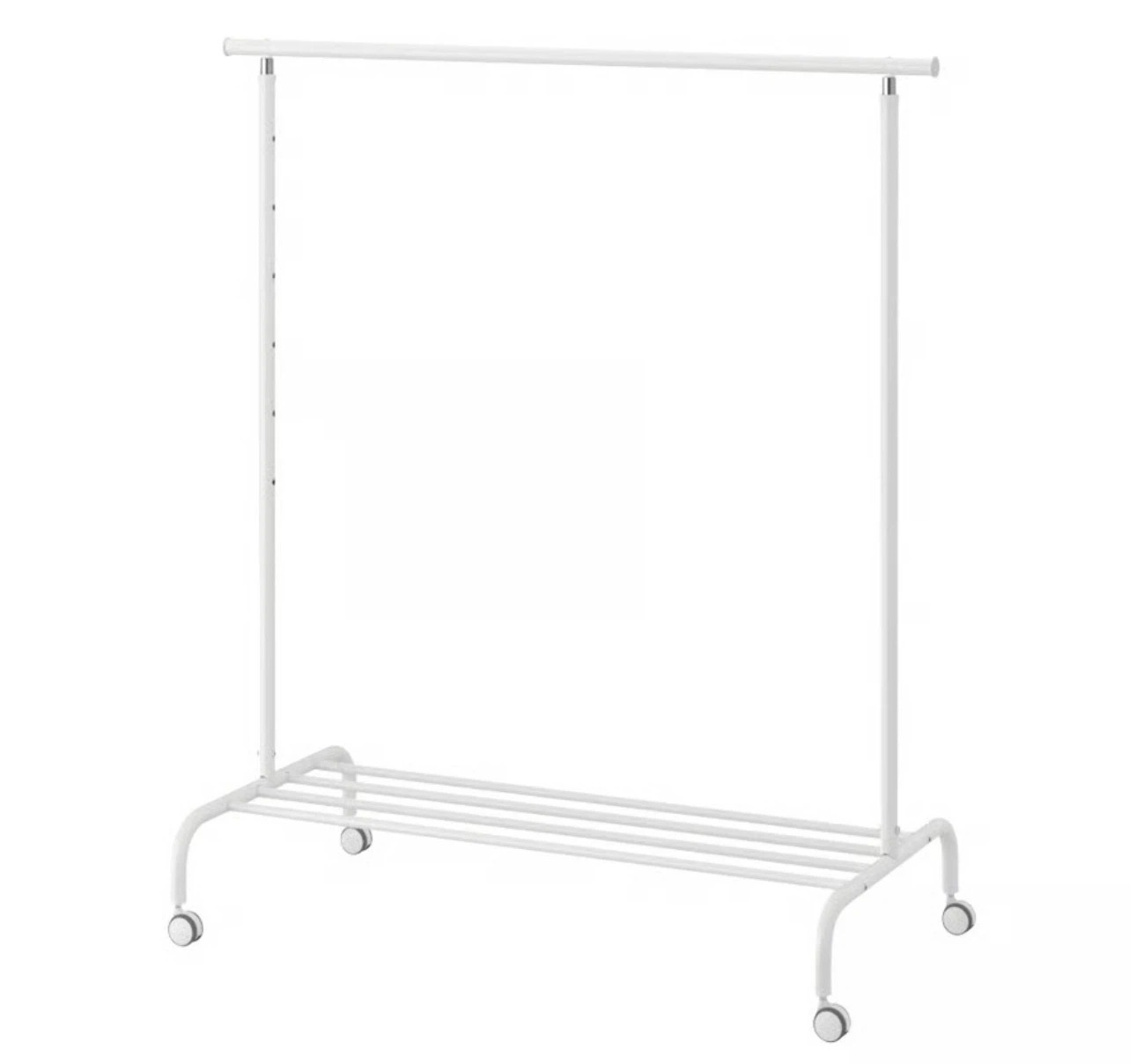 White Rolling Clothes Rack with Shelf