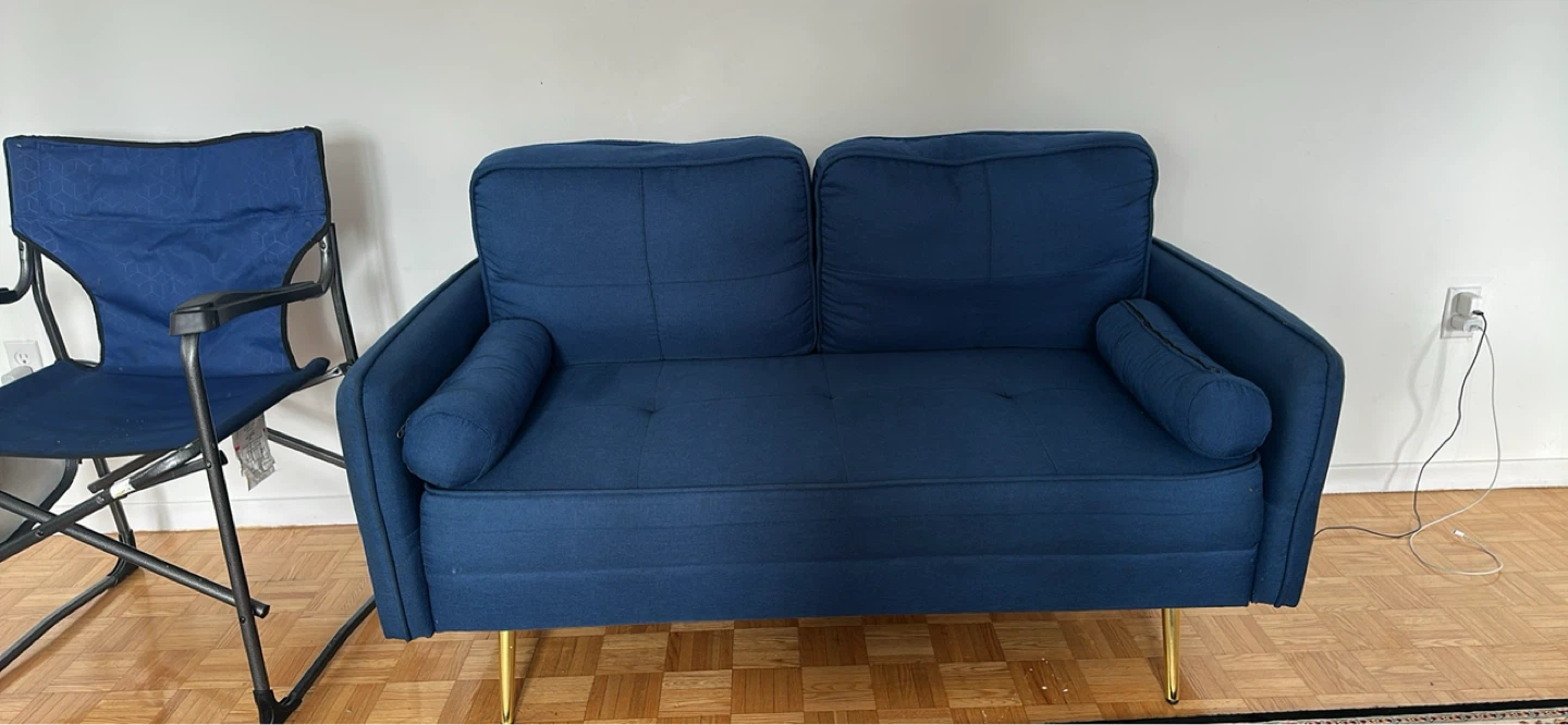 Blue Fabric Loveseat Sofa