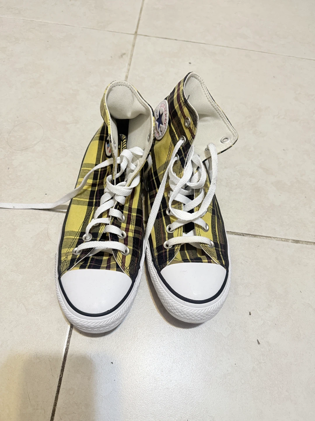 Converse Chuck Taylor All Star High Top Yellow Plaid Shoes