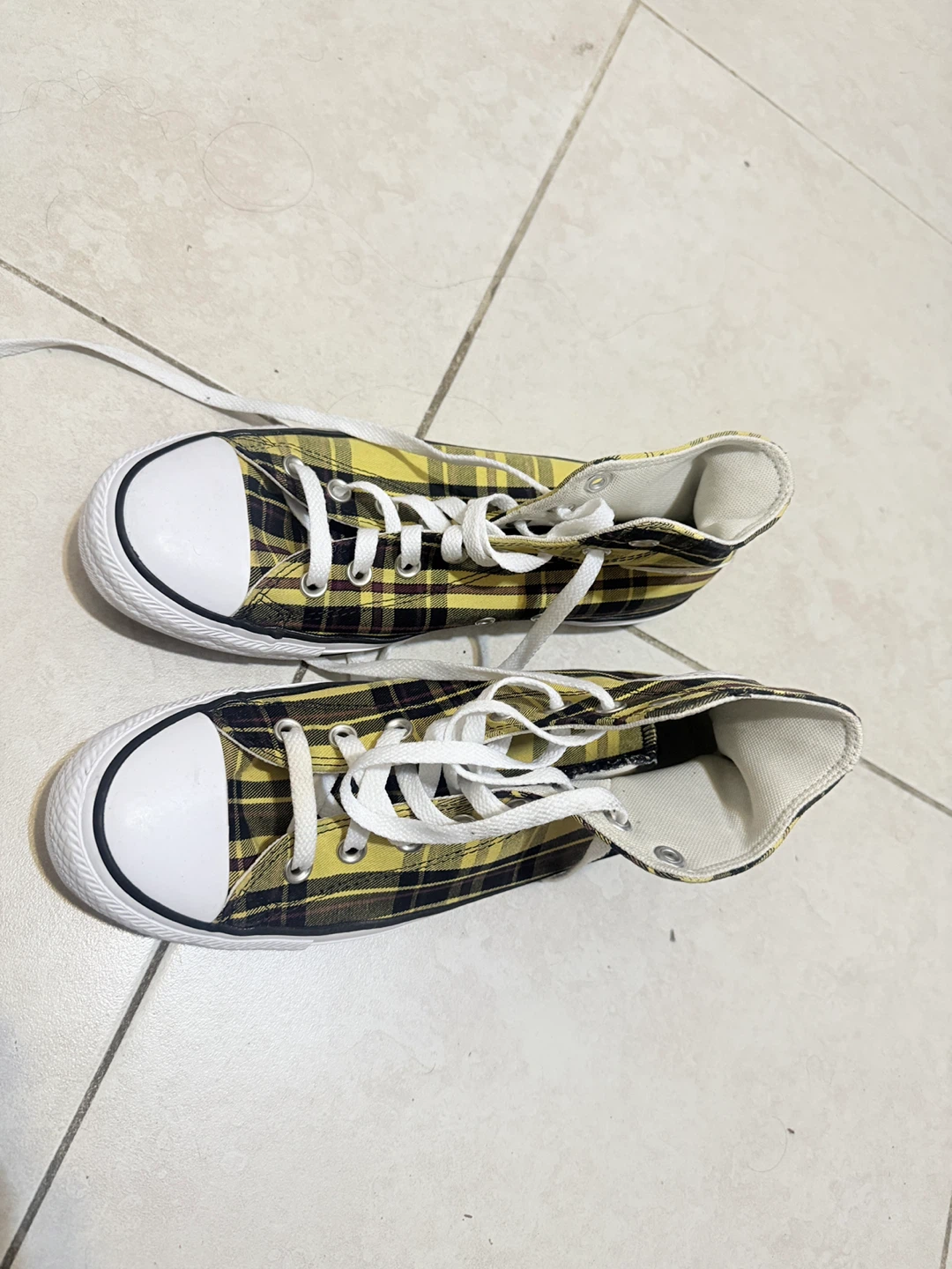 Converse Chuck Taylor All Star High Top Yellow Plaid Shoes - photo 2