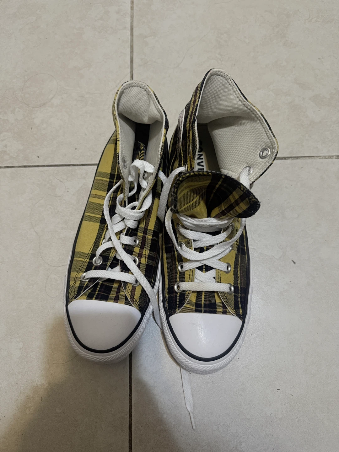 Converse Chuck Taylor All Star High Top Yellow Plaid Shoes - photo 3